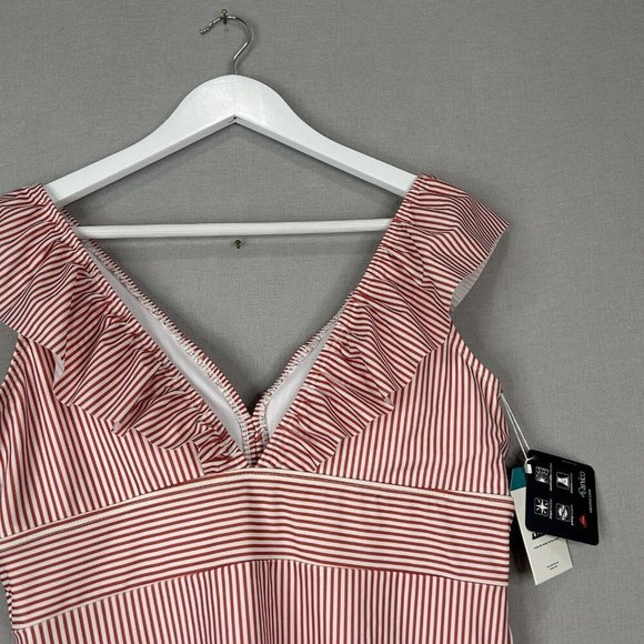Aava Womens Swimwear Extra Large Red Ocean Retro Stripe One Piece Ruffle 4th - Picture 7 of 11